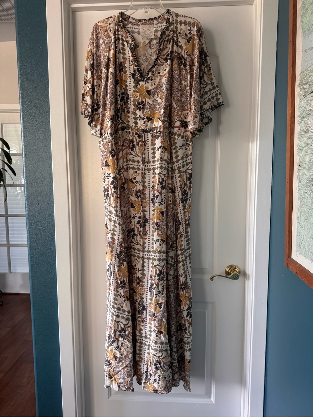 Johnny Was Cruz Silk Floral Maxi Dress in Cream, Mustard and Brown